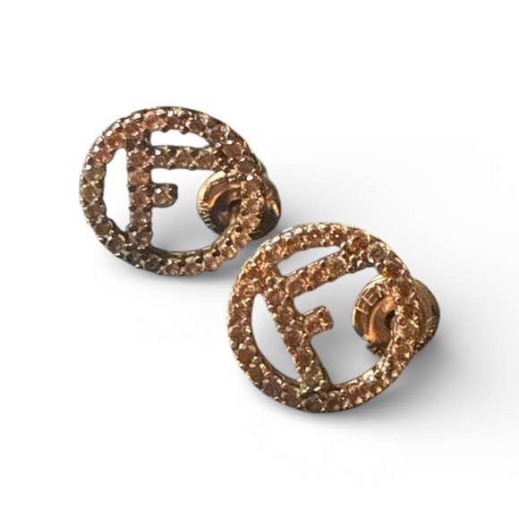 Fendi Rose Gold Circular Logo Earrings - Picture 2 of 10
